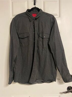 T43- HUGO Grey STRETCH Micro Patterned STRAIGHT-FIT Shirt